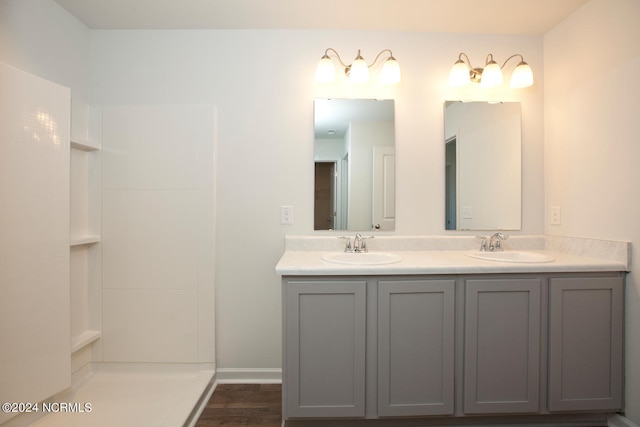 bathroom featuring wood-type flooring and vanity