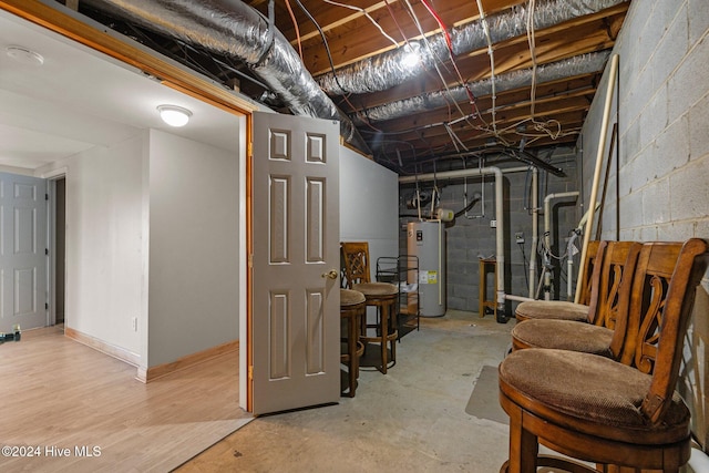 basement with water heater