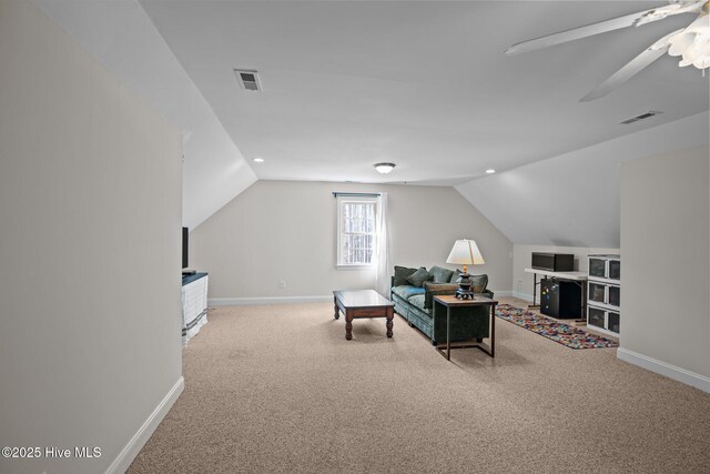 office featuring light carpet and ceiling fan