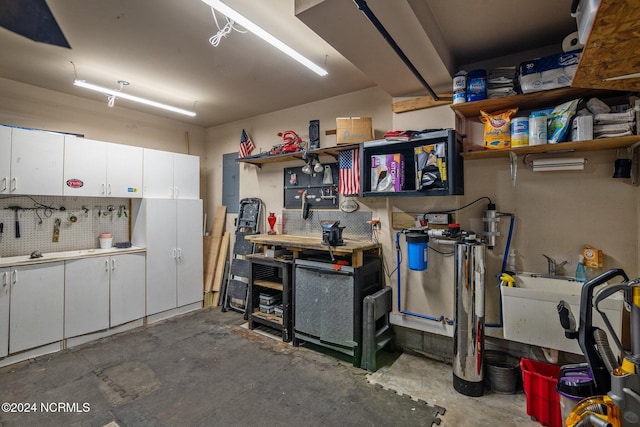 garage featuring a workshop area