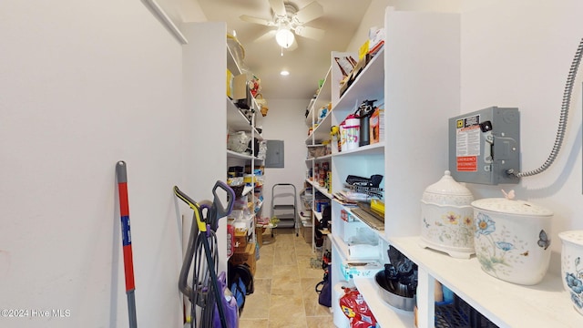 storage area featuring ceiling fan