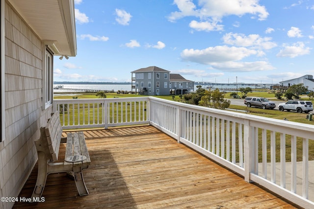 deck with a water view