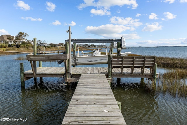 view of dock with a water view