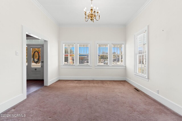 950 Main St, Fair Bluff, NC 28439 - unfurnished room featuring carpet, crown molding, a chandelier, and baseboards