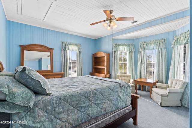 950 Main St, Fair Bluff, NC 28439 - bedroom with carpet floors, multiple windows, ceiling fan, and ornamental molding