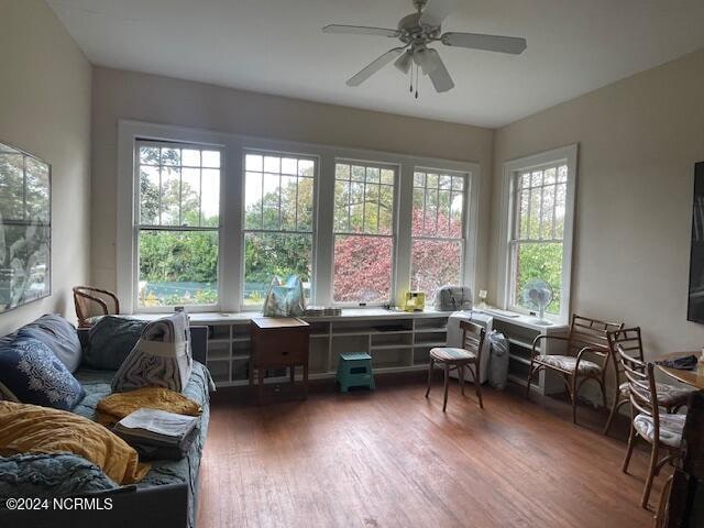 sunroom with ceiling fan