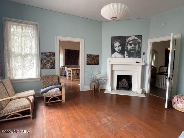 sitting room with hardwood / wood-style floors