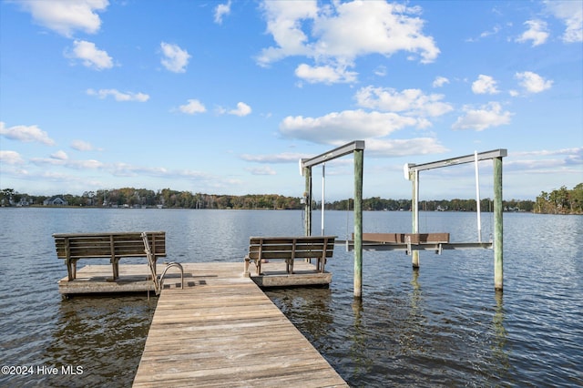 view of dock with a water view