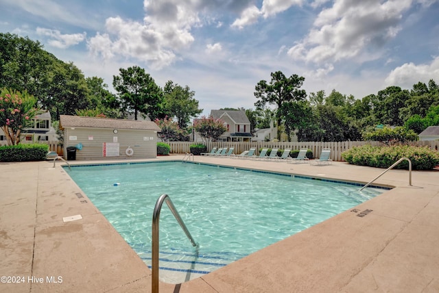 view of pool featuring a patio