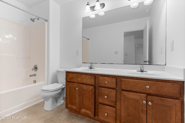 full bathroom with vanity, tile patterned flooring, toilet, and shower / bathtub combination