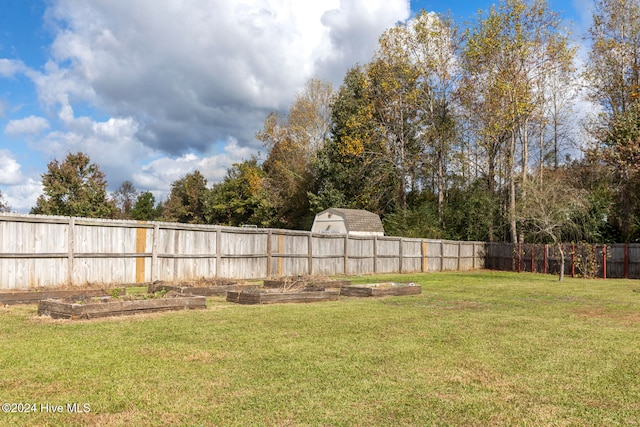 view of yard with a storage unit