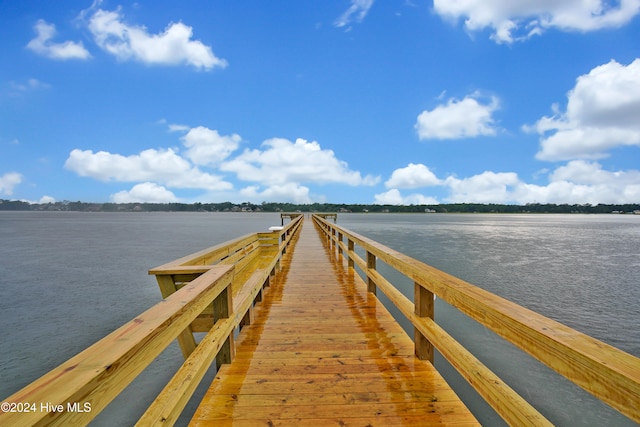 view of dock with a water view