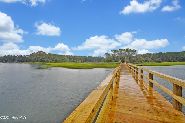 view of dock with a water view