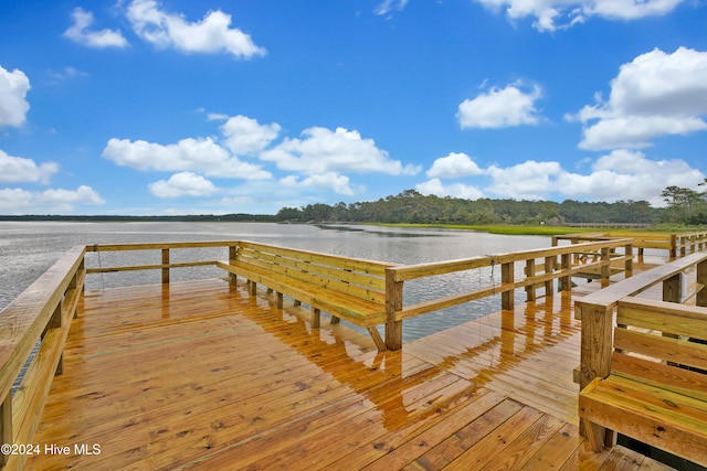 dock area featuring a deck with water view