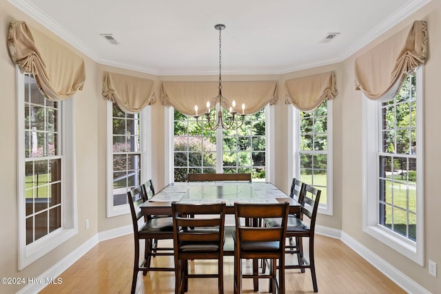 1109 Foxbow Cv, Leland, NC 28451 - dining space featuring light wood-style floors, baseboards, a chandelier, and crown molding
