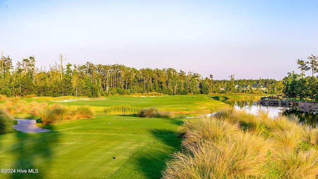 1109 Foxbow Cv, Leland, NC 28451 - surrounding community with view of golf course, a water view, and a lawn
