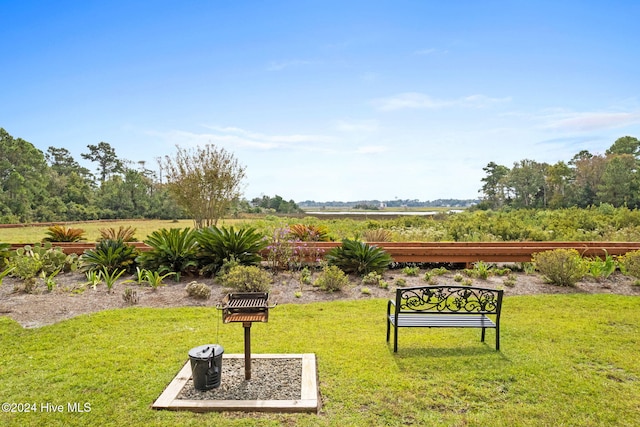 view of property's community with a lawn