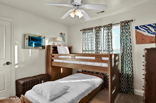 bedroom featuring carpet flooring and ceiling fan