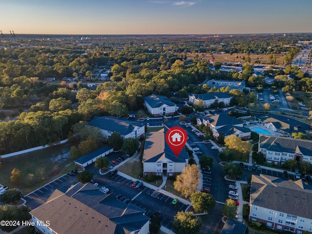 view of aerial view at dusk