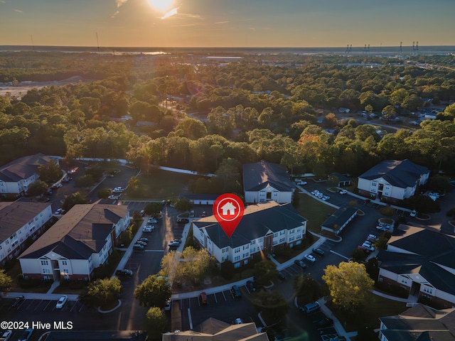 view of aerial view at dusk