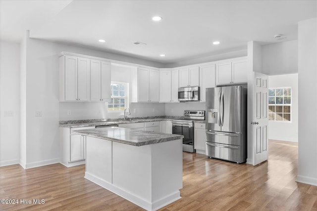 34 Bless Ave, Bolton, NC 28423 - kitchen with appliances with stainless steel finishes, plenty of natural light, a sink, white cabinetry, and recessed lighting