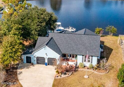 exterior space with a water view