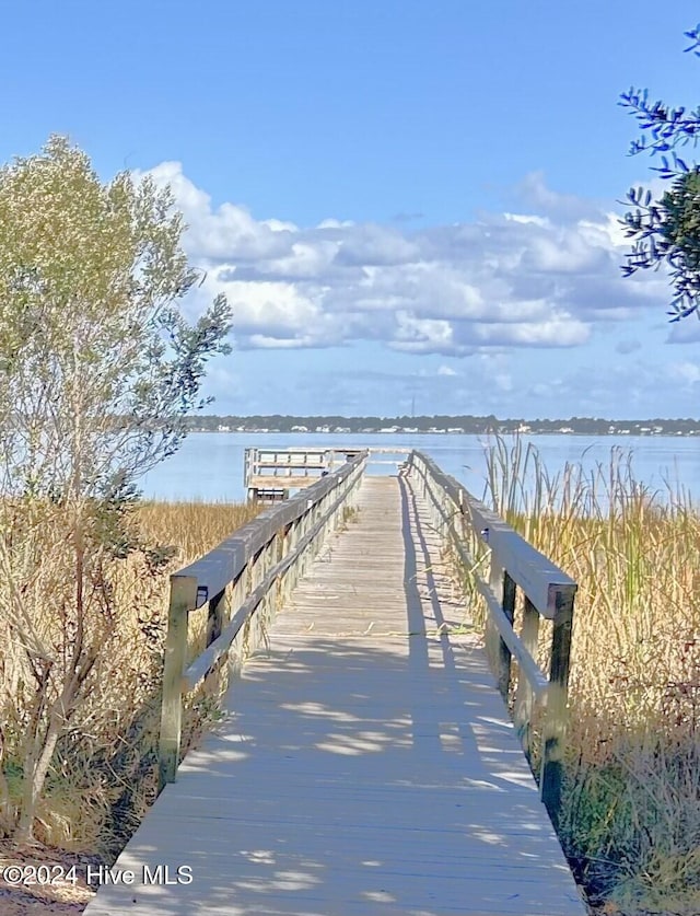 view of dock with a water view