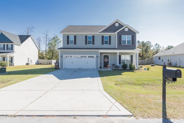 view of front facade featuring a front lawn and a garage