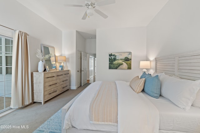 bedroom with carpet floors and a ceiling fan