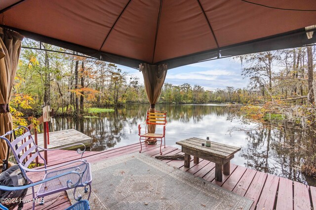 dock area with a water view