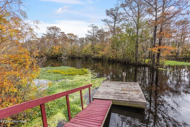 view of dock featuring a water view