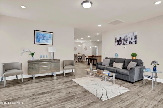 living room featuring light wood-type flooring