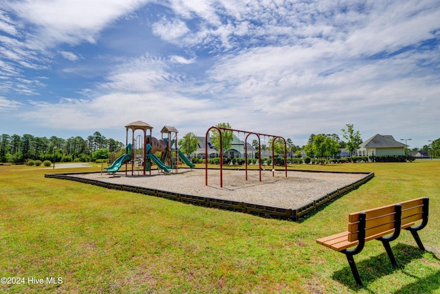 view of playground featuring a yard