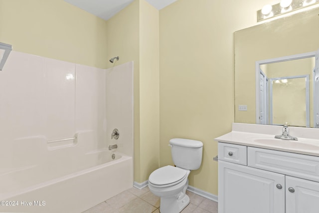 full bathroom featuring vanity, tile patterned floors, shower / bathtub combination, and toilet