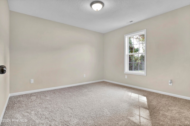 carpeted empty room with a textured ceiling