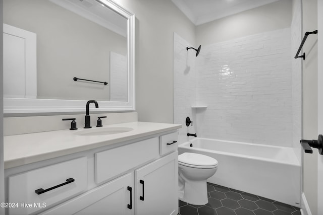 full bathroom with toilet, vanity, bathing tub / shower combination, and tile patterned floors