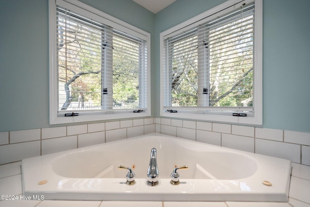 bathroom with a bathtub and plenty of natural light