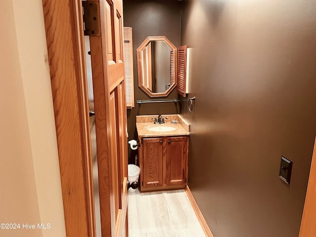 bathroom with hardwood / wood-style floors and vanity