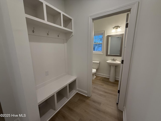 mudroom with hardwood / wood-style floors