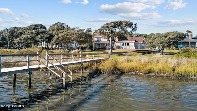 view of dock with a water view