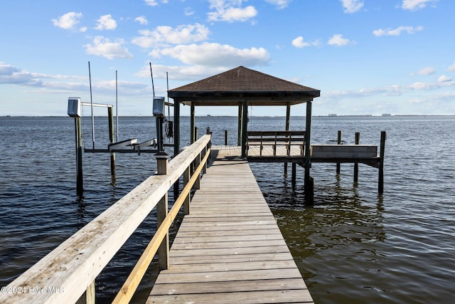 dock area featuring a water view