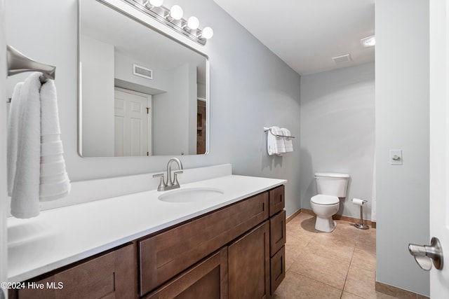 bathroom featuring vanity, toilet, and tile patterned floors