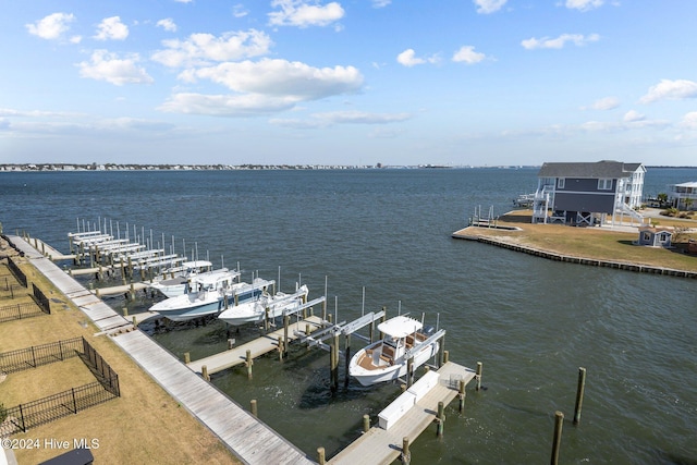 dock area featuring a water view