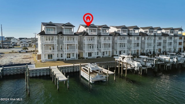 dock area with a water view