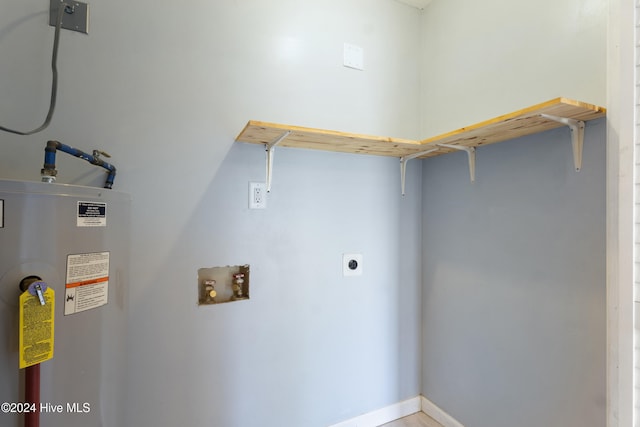 laundry room featuring washer hookup, water heater, and electric dryer hookup