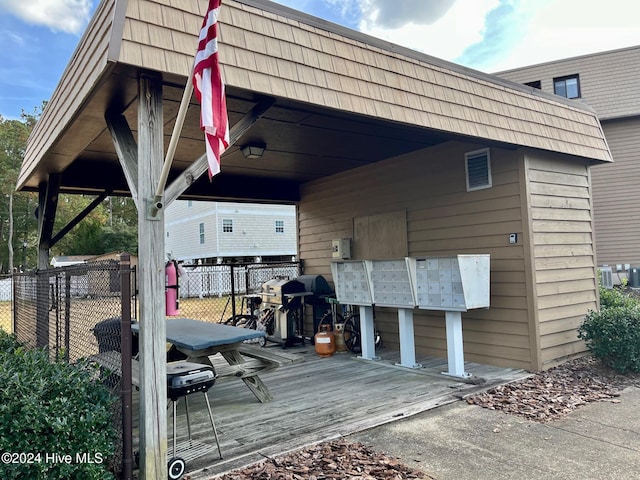 exterior space featuring a mail area and area for grilling