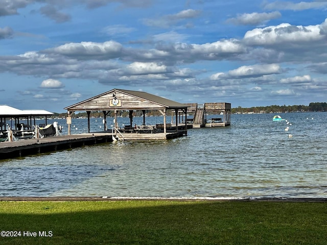 view of dock with a water view