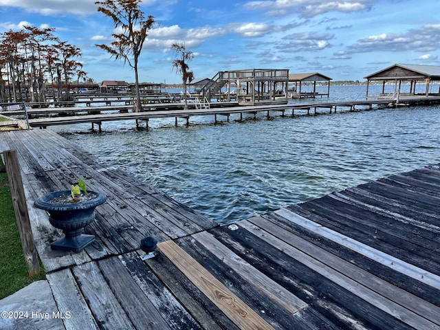 view of dock with a water view