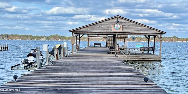 dock area with a water view