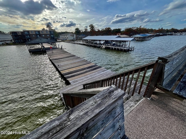 dock area with a water view